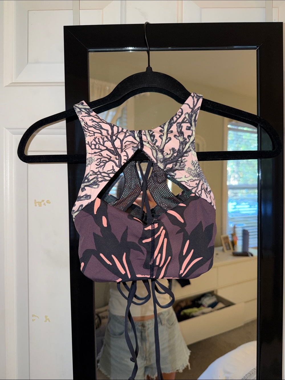 Maaji Pink and Black Tropical Print Bikini Top